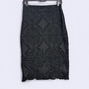 Abercrombie & Fitch Black Crochet Lace Midi Pencil Skirt Sz 2 Whimsigoth Goth
